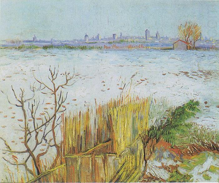 Vincent Van Gogh Landscape in the snow with Arles in the Background china oil painting image